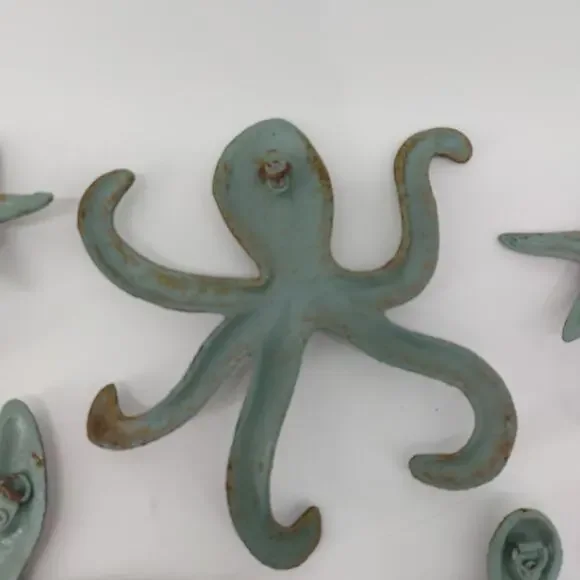 Bath Metal Coastal Mermaid Starfish Green Distressed 7 pcs - Picture 8 of 16